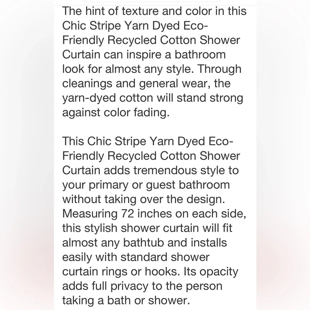 LUSH DECOR NWT chic stripe yarn dyed eco friendly recycled cotton shower curtain
